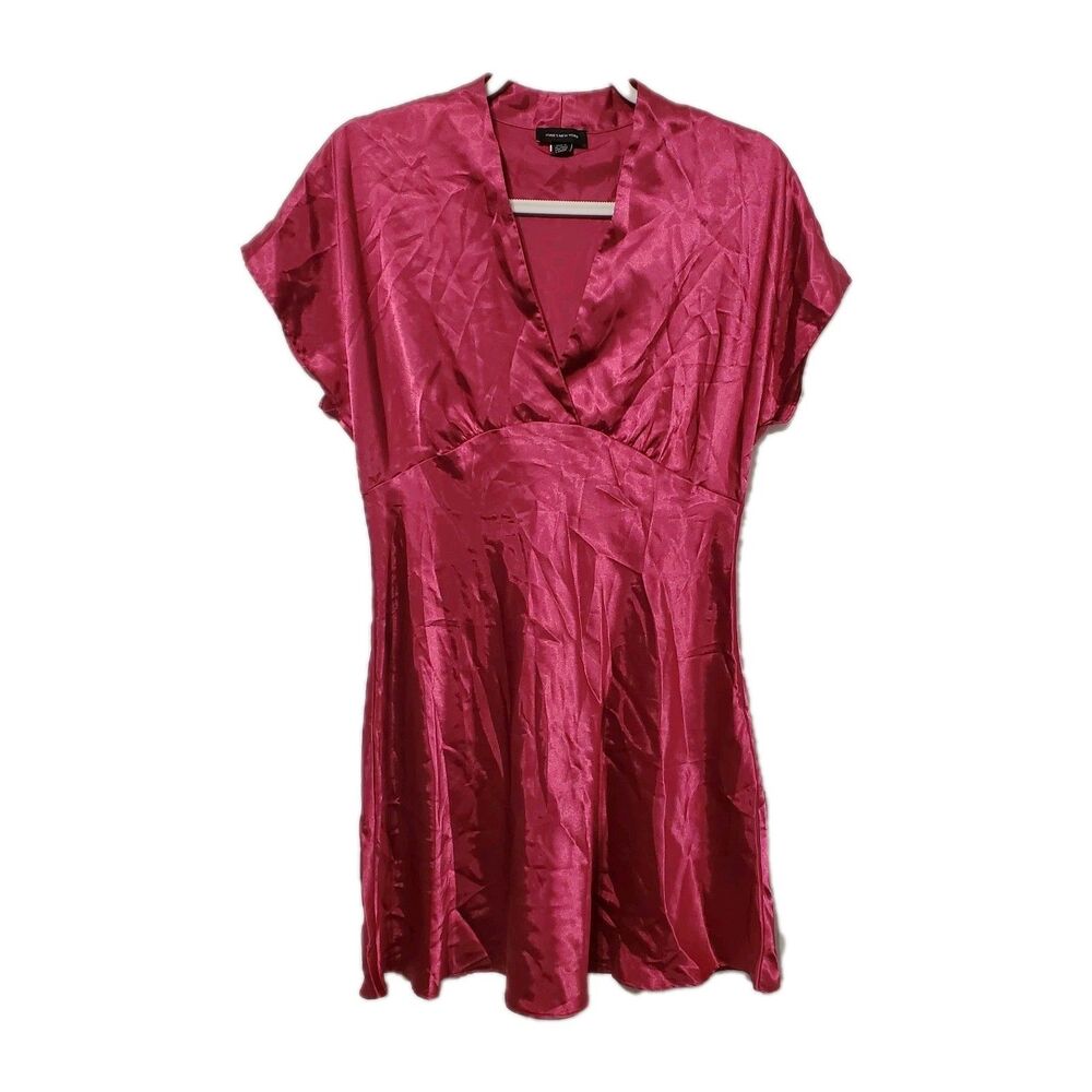 Jones New York Satin Hot Pink Dress V Neck Empire Waist Indie Sleaze Y2K Mini M